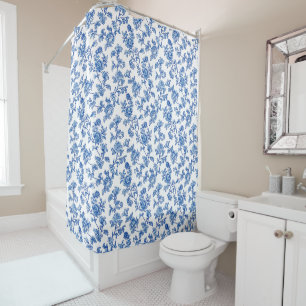 Blau und Weiß Chinoiserie Blumen Duschvorhang