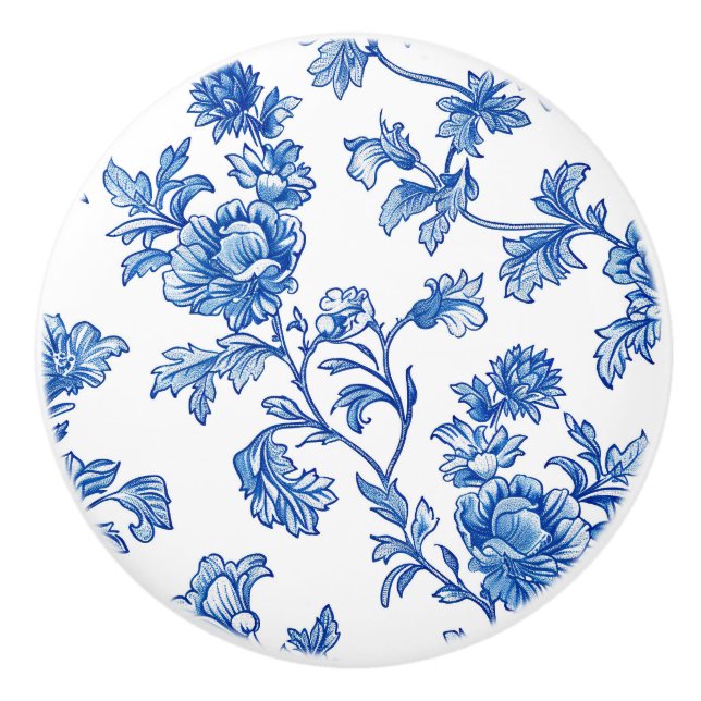 Blau und Weiß Chinoiserie Blumen Keramikknauf (Vorderseite)