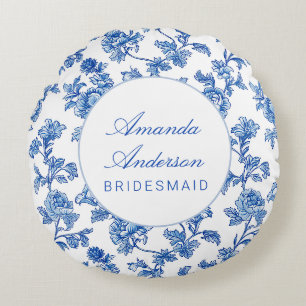 Blau und Weiß Chinoiserie Bridesmaid Geschenk Rundes Kissen