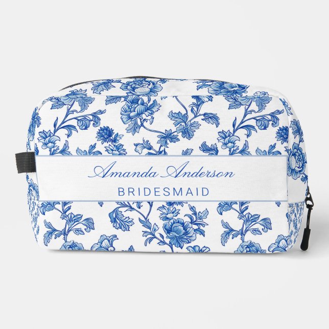 Blau und Weiß Chinoiserie Bridesmaid Geschenk Waschbeutel (Vorderseite)