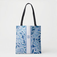 Blau und Weiß Chinoiserie Chic Tasche mit Monogram