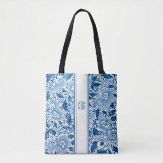 Blau und Weiß Chinoiserie Chic Tasche mit Monogram