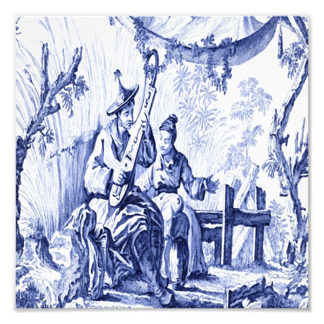 Blau und Weiß Chinoiserie Chinesisch Oriental Fotodruck (Vorne)