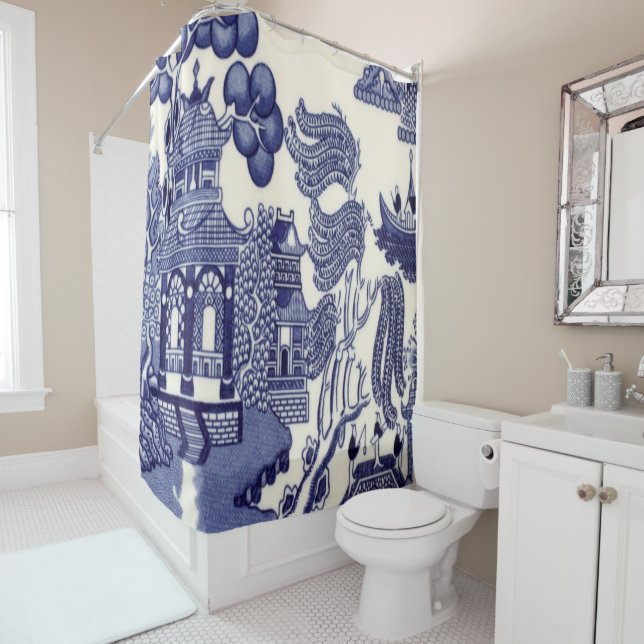 Blau und Weiß Chinoiserie Duschvorhang (Beispiel)
