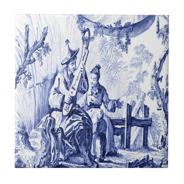 Blau und Weiß Chinoiserie Fliese (Vorderseite)