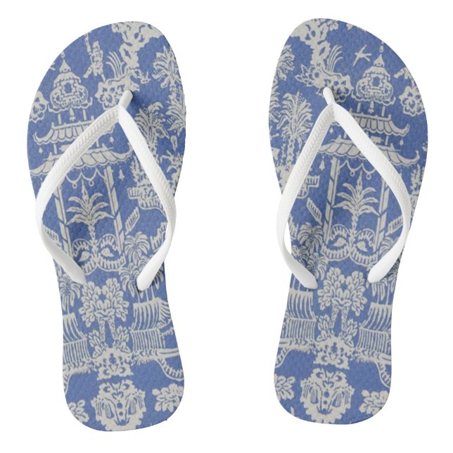 Blau und Weiß Chinoiserie Flip Flops (Fußbett)