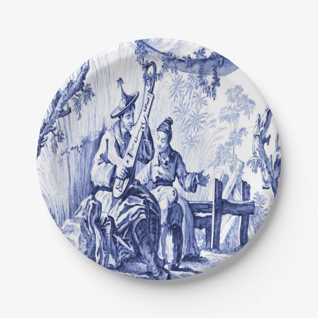Blau und Weiß Chinoiserie Pappteller (Vorderseite)