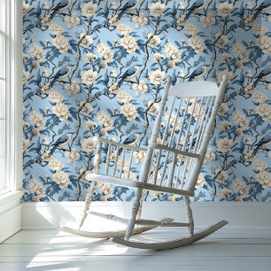 Blau und Weiß Chinoiserie Stil Blumenmuster Tapete
