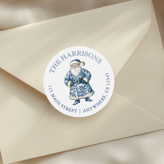 Blau und Weiß Chinoiserie Weihnachtsansprache Runder Aufkleber (Von Creator hochgeladen)