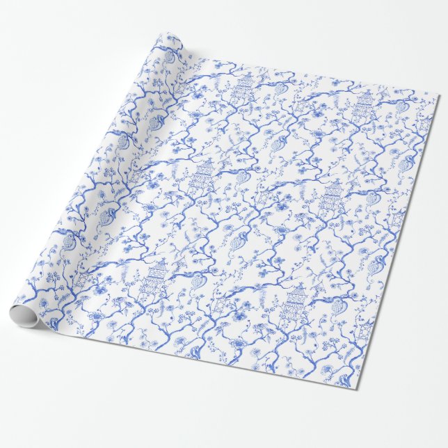 Blau und Weiß Chinoiserie Wrapping Paper Geschenkpapier (Ungerollt)