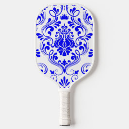 Blau und Weiß Damask Floral Pickleball Schläger