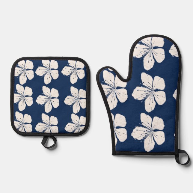 Blau und Weiß der tropischen Marine Ofenhandschuh & Topflappen-Set (Vorderseite)