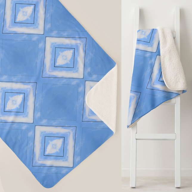 Blau und Weiß Gefärbte Krawatte Diamonds Boho Chic Sherpadecke (Von Creator hochgeladen)