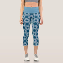 Blau und weiß Gemustert Yoga Capris von Joya Eve