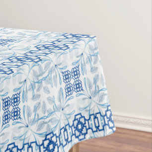 Blau und Weiß Geometrische Chinoiserie Tischdecke