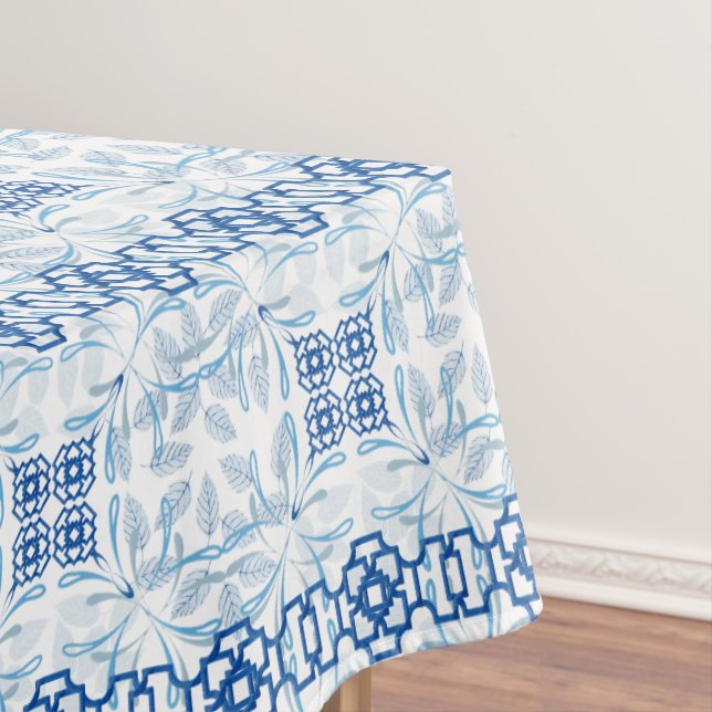 Blau und Weiß Geometrische Chinoiserie Tischdecke (Beispiel)