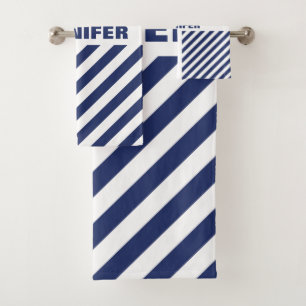 blau und weiß gestreift badhandtuch set