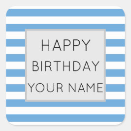 Blau und Weiß gestreift glücklich Geburtstag Quadratischer Aufkleber