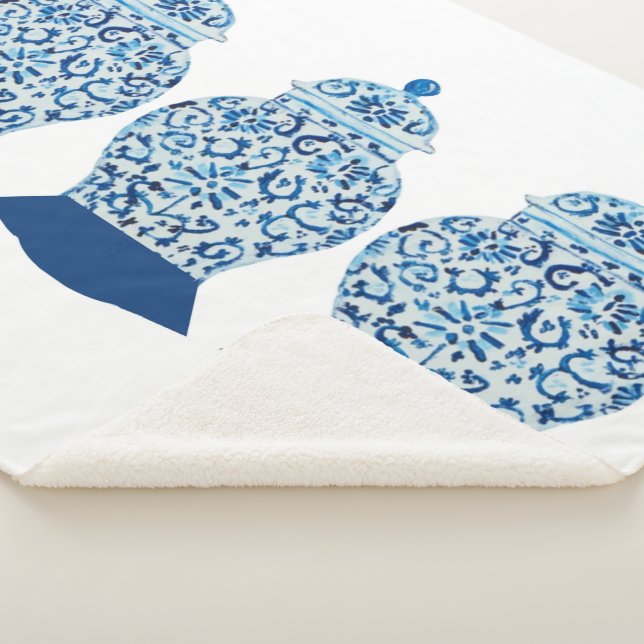 Blau und Weiß Ginger Jar Sherpa Blanket Sherpadecke (3/4)