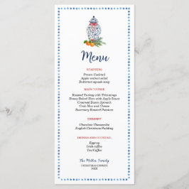Blau und weiß Ginger Jar Weihnachtsessen Menükarte