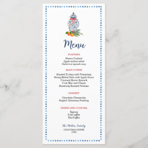 Blau und weiß Ginger Jar Weihnachtsessen Menükarte