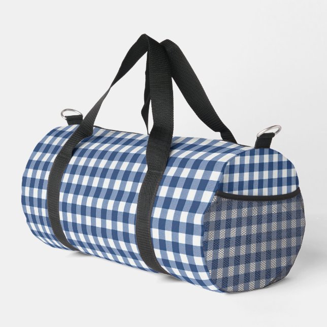 Blau und Weiß Gingham Duffle Bag (Rechte Ecke)