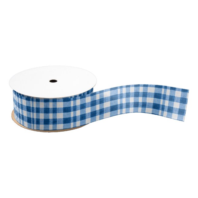 Blau und Weiß Gingham Ripsband (Spule)