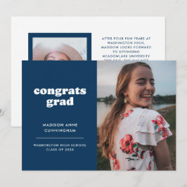 Blau und Weiß Glückwunsch Grad Zwei-Foto-Abschluss Ankündigung