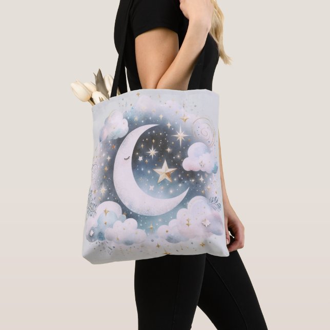 Blau und Weiß Halbmond Celestial Boho Moderne (Von Nahem)