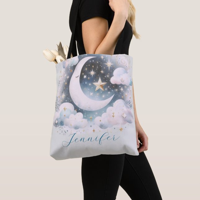 Blau und Weiß Halbmond Celestial Boho Moderne (Von Nahem)