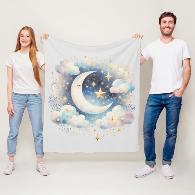 Blau und Weiß Halbmond Celestial Boho Moderne Fleecedecke (Beispiel)