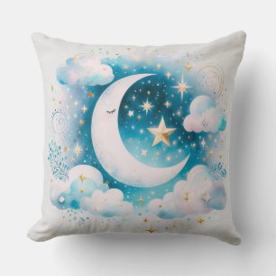 Blau und Weiß Halbmond Celestial Boho Moderne Kissen