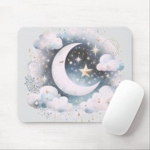 Blau und Weiß Halbmond Celestial Boho Moderne Mousepad