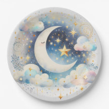 Blau und Weiß Halbmond Celestial Boho Moderne