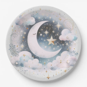 Blau und Weiß Halbmond Celestial Boho Moderne Pappteller