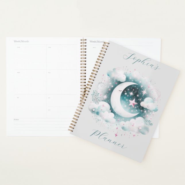 Blau und Weiß Halbmond Celestial Boho Moderne Planer (Anzeige)