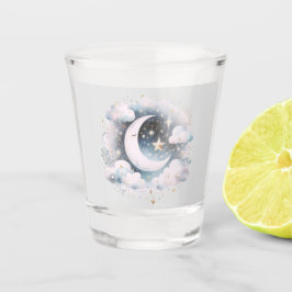 Blau und Weiß Halbmond Celestial Boho Moderne Schnapsglas
