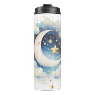 Blau und Weiß Halbmond Celestial Boho Moderne Thermosbecher