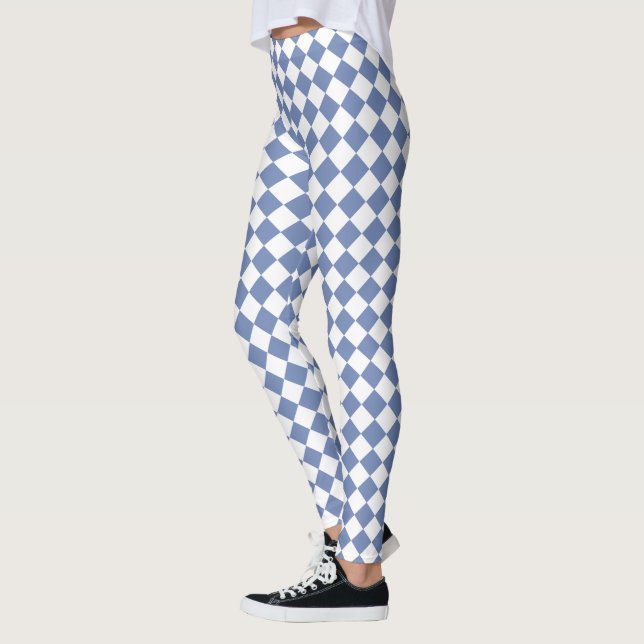 Blau und Weiß Harlequin Diamond Muster Leggings (Links)