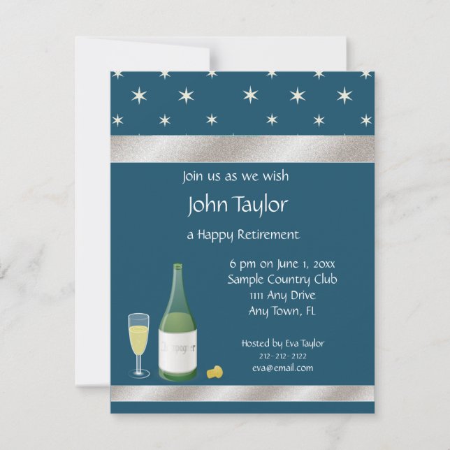 Blau und Weiß hat Ruhestands-Party Einladung in (Vorderseite)