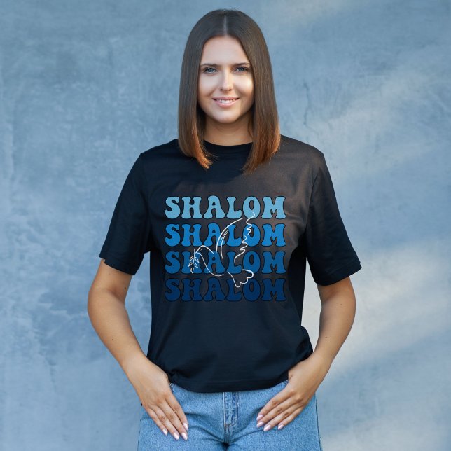 Blau und Weiß-Hebrew Shalom Peace T-Shirt (Von Creator hochgeladen)