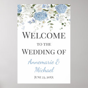 Blau und Weiß Hydrangeas Willkommen bei unserer Ho Poster