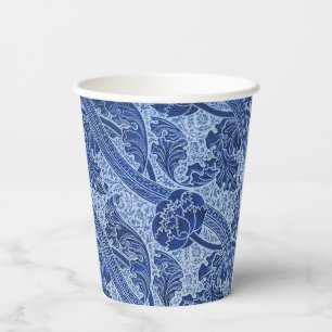 Blau und Weiß im floralen Stil von William Morris Pappbecher