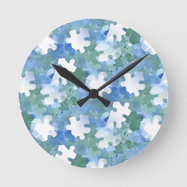 Blau und Weiß Jigsaw Puzzle Piece Uhr (Vorderseite)