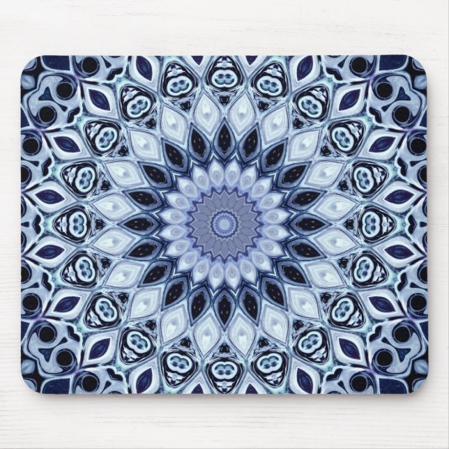 Blau und Weiß Kaleidoskop Mandala Muster Mousepad (Vorne)