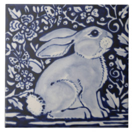 Blau und Weiß Kaninchen Blumendesigner 6" Kunst Fliese