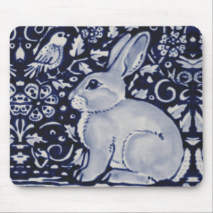 Blau und Weiß Kaninchen mit Design-Maus für Vogelk Mousepad