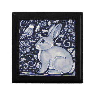 Blau und Weiß Kaninchen mit Vogelfliesen-Design Erinnerungskiste