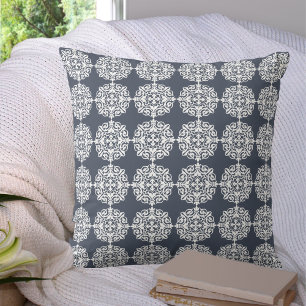 Blau und Weiß, klassischer Damasepapierdruck Kissen