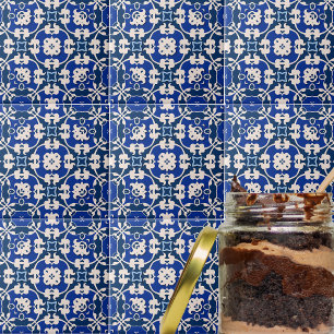 Blau und Weiß Klassisches elegantes Damask-Muster Fliese